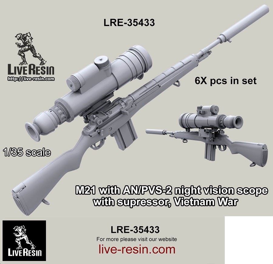 Live Resin 1/35 Vietnam War M21 with AN/PVS-2 Night Vision Scope with Supressor