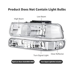 Headlights Assembly Compatible with 99-02 Chevy Silverado Chrome Housing Clear