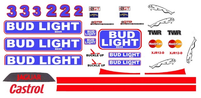 #3 BUD LIGHT Jaguar Group C 1/24th – 1/25th Scale Waterslide Decals