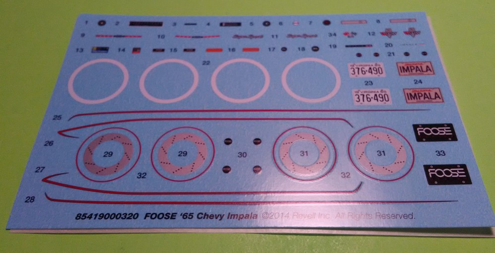 65 1965 Impala SS 396 1/25 Waterslide Decal Sheet Engine Emblems Chip Foose
