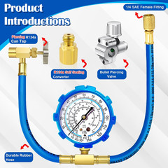 Refrigerator Freon Recharge Hose Kit-R134A R12 R22 Fridge Recharge Tool Kit with