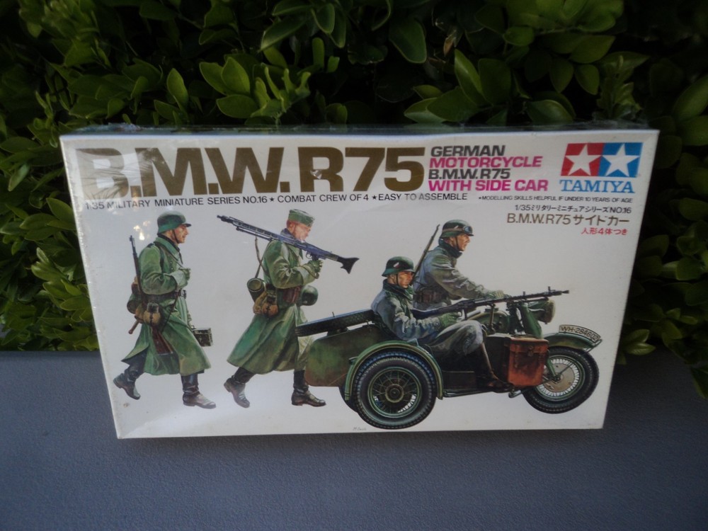 New Tamiya BMW R75 German Motorcycle Sidecar 1/35 Kit WW2 #35016 Made in Japan