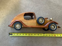 Vintage Wooden Hand Carved Classic Car 15″