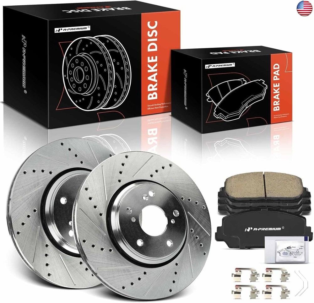 A-Premium 12.28 inch (312mm) Front Drilled and Slotted Disc Brake Rotors +