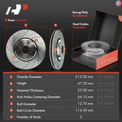 A-Premium 12.28 inch (312mm) Front Drilled and Slotted Disc Brake Rotors +