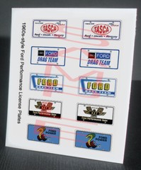 FORD PERFORMANCE 1960s STYLE miniature PLATES for 1/25 scale MODEL CARS
