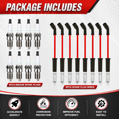 9748HH Spark Plug Wires Set with 41-110 Iridium Spark Plugs, 8PCS Ignition Wire