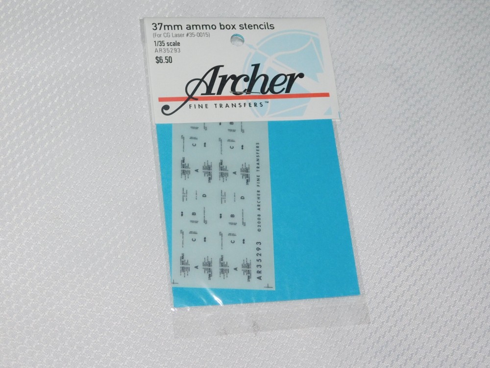 Archer FINE TRANSFERS AR35293 1/35 37MM AMMO BOX STENCILS FOR CG LASER #35-0015