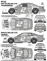 PORCH TIME DESIGNS 1/24 #2 RUSTY WALLACE MILLER LITE 1997-98 FORD NASCAR DECAL