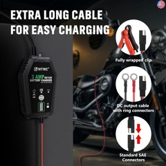 3-Amp Car Battery Charger, 6V and 12V Smart Fully Automatic Battery Charger