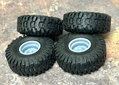 1/24 Scale: 15-Inch “4-slot Steelie” Wheels W/ Huge 35-inch Mud Tires. Resin