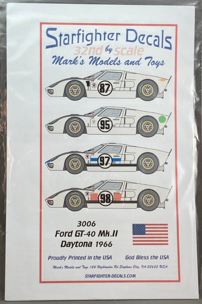 1/32 Decals Ford GT Mk II Daytona 1966 Starfighter Decals #3006