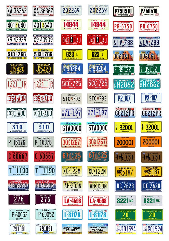 1/25 scale model car assorted USA semi truck license plates state tags 1:25