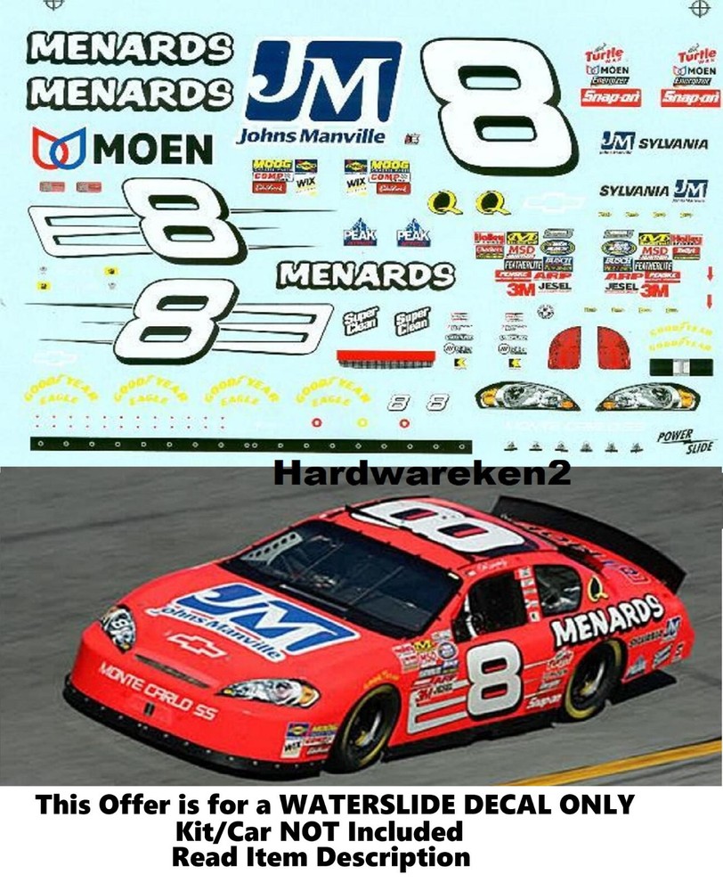 NASCAR DECAL # 8 MENARDS JOHNS MANVILLE 2007 BGN MONTE CARLO DALE EARNHARDT JR.