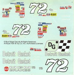 NASCAR DECAL #72 DETROIT GASKET 1992 BGN OLDSMOBILE T. LESLIE 1/24 BLUE RIDGE