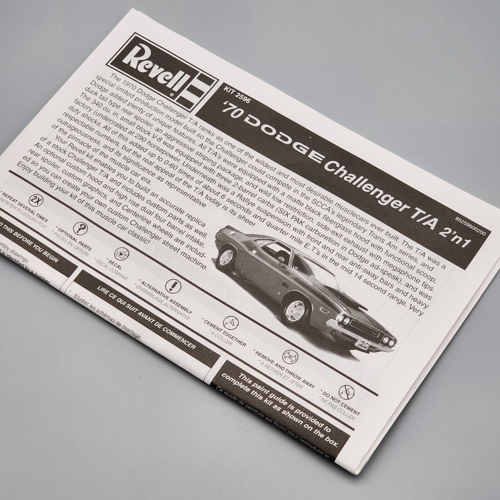 Revell 1/24 70 Dodge Challenger T/A 85-2596 Decal Booklet Only