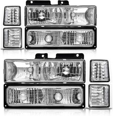 for 1994-1998 Chevy Silverado Headlights OE C-Chrome Housing Clear Reflector