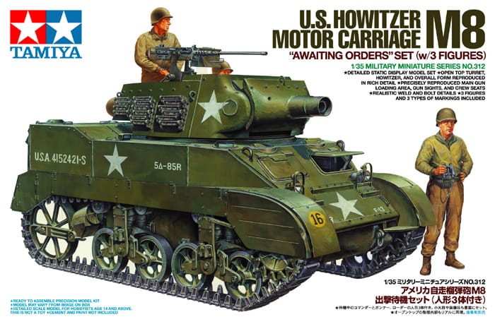 TAMIYA 35312 1:35 US Howitzer Motor Carriage M8 – Awaiting Orders w/3 Figures