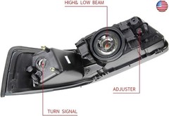 DNA MOTORING HL-OH-FM99-BK-CL1 Black Housing Headlights Replacement Compatible
