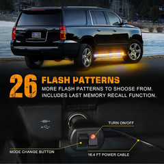 70″ LED Strobe Lights 2PCS – Amber/White Emergency Safety for Trucks & Vehicles