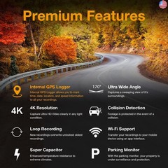 V1-4K Ultra HD GPS Dash Cam 2.4? LCD, Wi-Fi, 170° Wide Angle, G-Sensor, WDR,