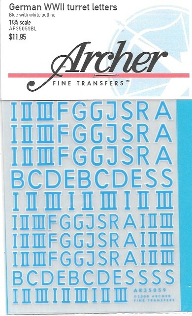 Archer German WWII Turret Letters Blue Transfer Decals AR35059BL