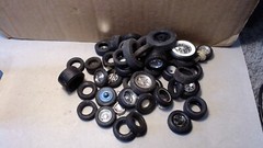 Oil Filter Box of 50 Model Car Tires/Rims Rubber/Plastic 1:24 & 1:25 Mostly