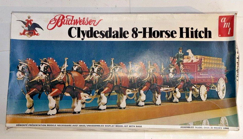 Vintage AMT Budweiser Clydesdale 8-Horse Hitch 1/20 Model Kit #7702 1978