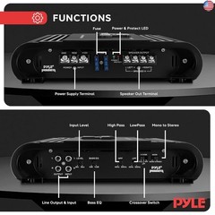 Pyle 2 Channel Car Stereo Amplifier – 2000W High Power Dual Channel Bridgeable