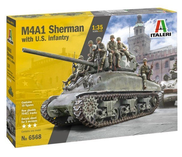 Italeri 6568 1/35 Scale Model Kit WWII U.S Medium Tank M4A1 Sherman w/Infantry