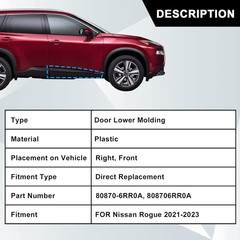Front Passenger Side, Lower Door Molding Trim, Fit for Nissan Rogue Sport 2021 2