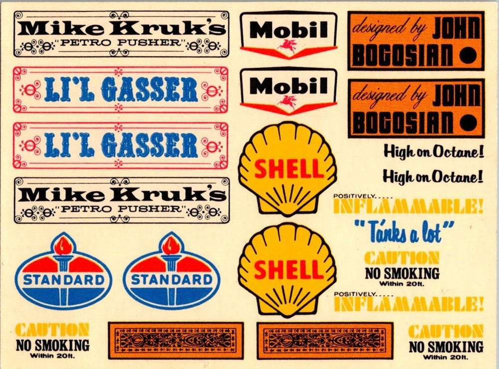 NOS 1970 Water Decals Models Lil Gasser Hot Rod Shell Standard John Bogosian AMT