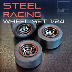 1:25-1:24 Scale Steel wheel racing slicks with brakes-unpainted-unasembled