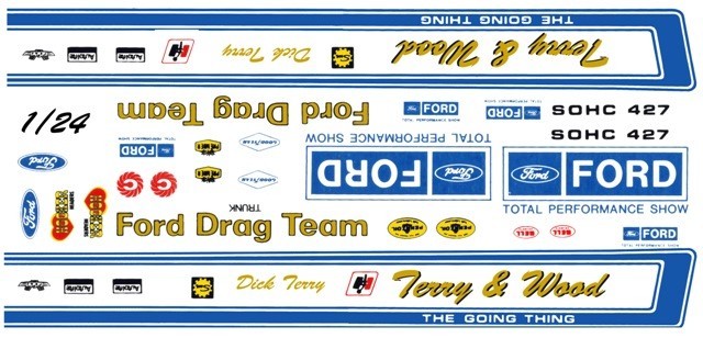 Official FORD Drag Team Torino 1970 1/25th – 1/24th Scale Waterslide Decals