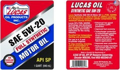 LUCAS OIL Synthetic 5W-20 High Performance Motor Oil 1 Quart Bottle, Pack of 1