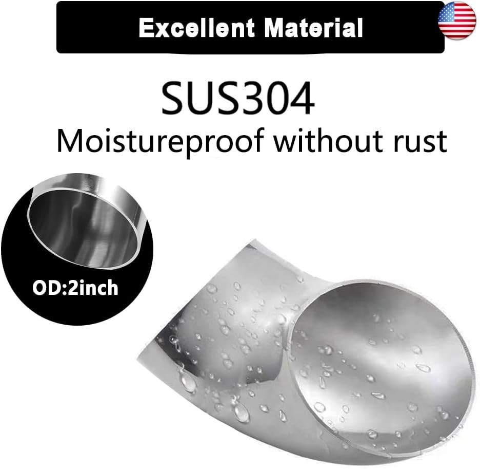 4Pcs OD 2 Inch 90 Degree SS304 Stainless Steel Bend Tube Exhaust Elbow Pipe for
