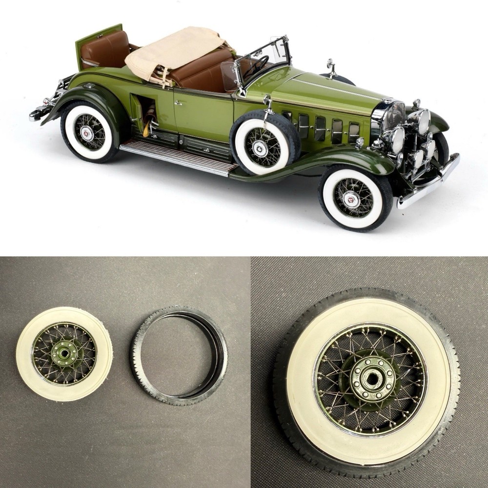 1:12 (6) Black Rubber Tire Replacement Set For Danbury Mint 1939 Cadillac