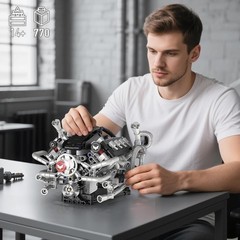 Realistic V8 Engine Building Kit – 770 PCS, Lights & USB Rechargeable Motor
