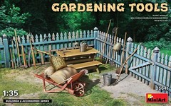 Miniart 1/35 GARDENING TOOLS w/Wheel Barrow & Table #35641 📌Listed in USA📌