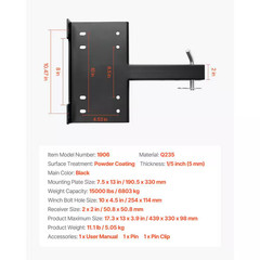 Winch Mount, 15000 Lbs. / 6803 Kg Load Capacity, Trailer Hitch Winch Mount with