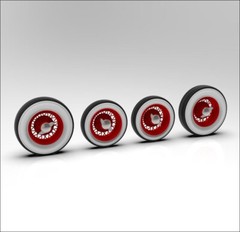 1:25 Wire 17″ wheels on tall whitewall with chrome two prong spinner knockoffs