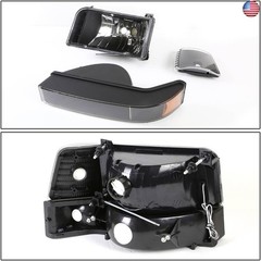 DNA MOTORING HL-OH-F15092-6P-LED-BK-AM Black Amber Headlights Compatible with
