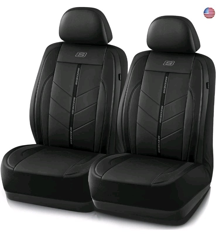 Skechers Car Seat Covers, Faux Leather Seat Covers, Waterproof Anti Slip (Grey)