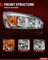 Headlight Assembly Compatible with 2004 2005 Amber-Chrome/for 2004-2007 Malibu