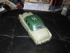 Vintage 1950s Chevrolet Promo Car Bank in two tone green with key in 1/25 scale