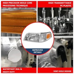 Headlight Assembly Compatible with Chrome Housing Amber Reflector Clear Lens