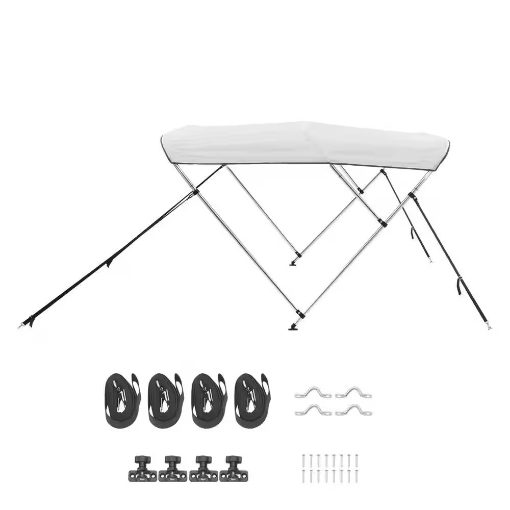 3 Bow Boat Bimini Top, Durable 600D Polyester Cover, Aluminum Frame, Water-Resis