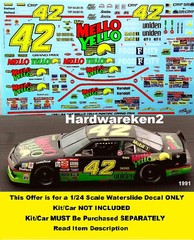 NASCAR DECAL #42 MELLO YELLO 1991 -1994 PONTIAC GRAN PRIX KYLE PETTY 1/24