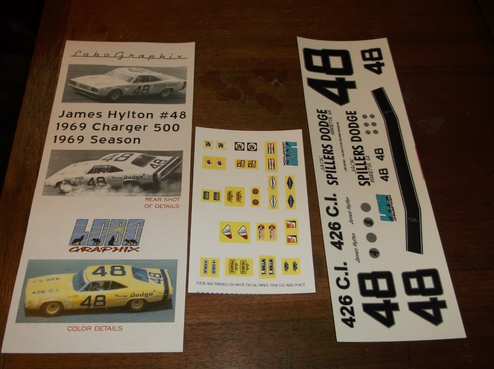 James Hylton #48 1969 SPILLERS Dodge Charger 1/24th scale decal LoboGraphix