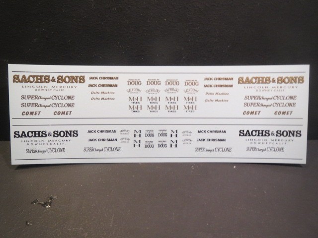 NEW! Sachs & Sons 64’/65′ Comet AFX 1/25 Decal from Fremont Racing Specialties